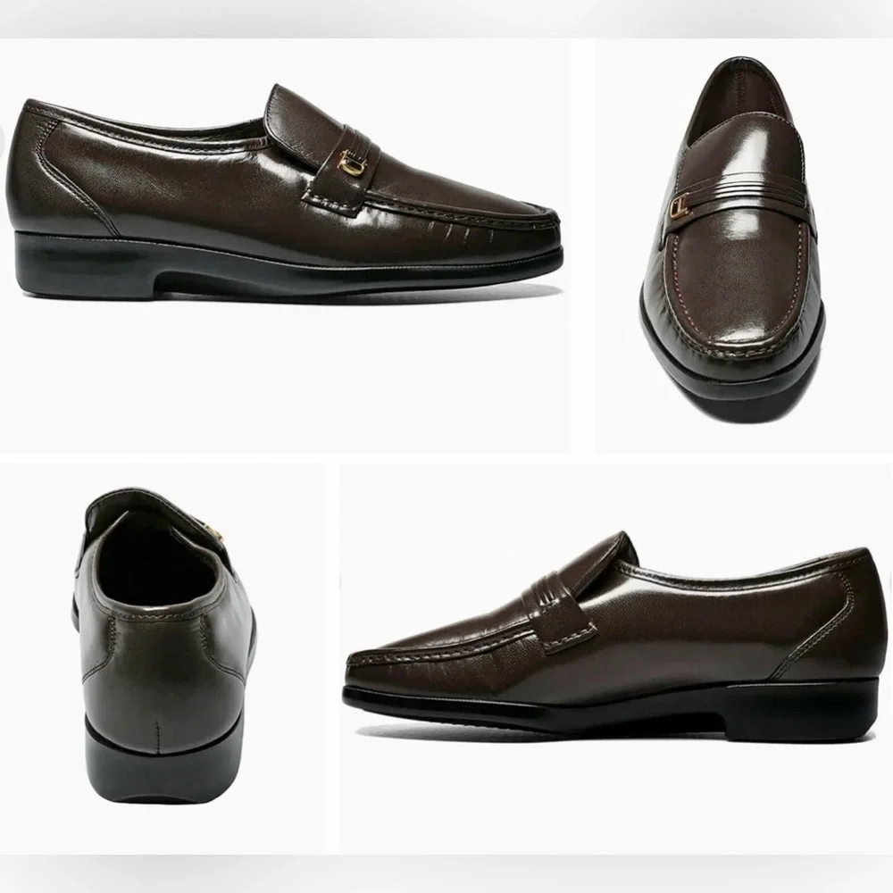 Florsheim Riva Moc Toe Gold Bit Brown Loafer Slip On Dress Shoes 10 3E Wide NWOT - Picture 6 of 8